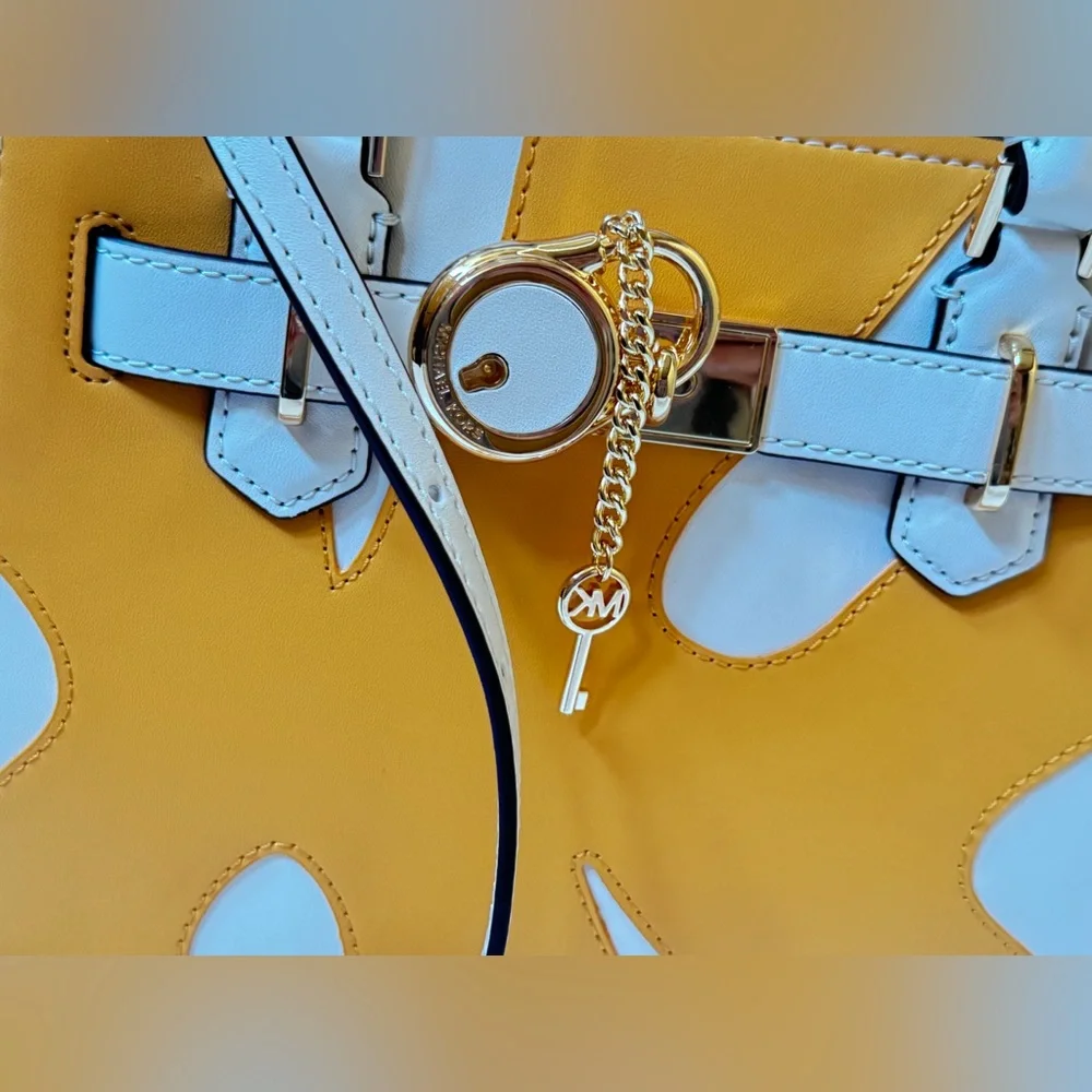 Michael Kors Hamilton Small Satchel Shoulder  Bag Graphic Logo Golden Rod Multi - Picture 15 of 15